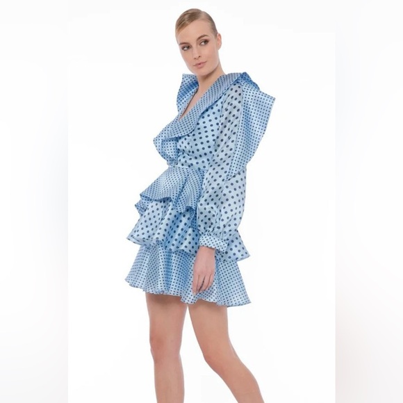 Asymmetrical Blue Ruffle Dress - Picture 1 of 6